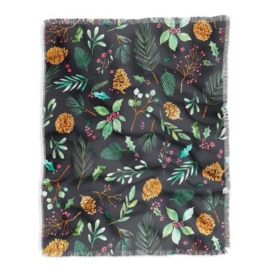 Ninola Design Christmas Botanical Charcoal Woven Throw Blanket - Deny Designs