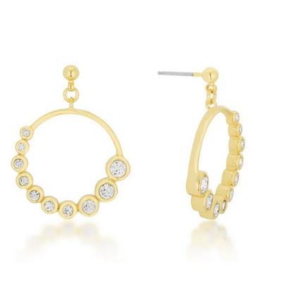 ShineHigh Golden Graduated Cubic Zirconia Circle Earrings – 18K Gold Plated Drop Earrings with Bezel-Set CZ Accents