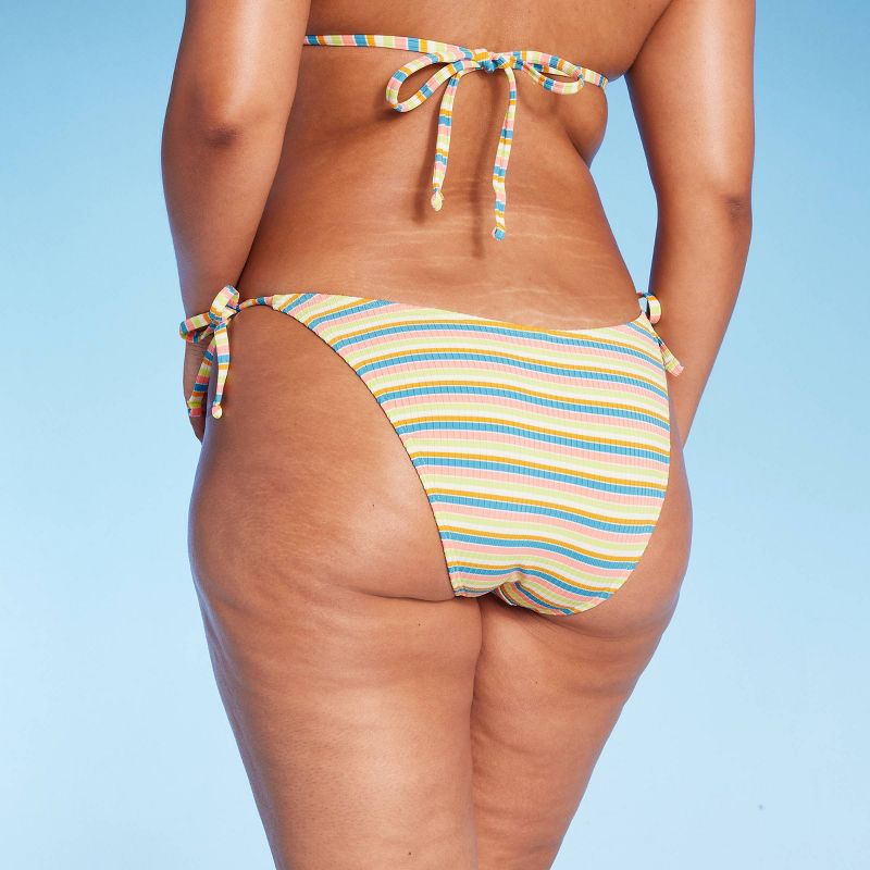 Women's Ribbed Extra Cheeky Extra High Leg Bikini Bottom - Wild Fable™ Blue/Green/Pink Striped, 6 of 11