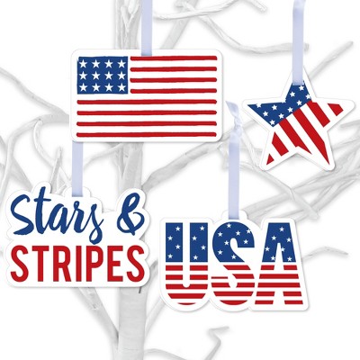 Big Dot of Happiness Stars & Stripes - Memorial Day, 4th of July and Labor Day Patriotic Decorations - Tree Ornaments - Set of 12