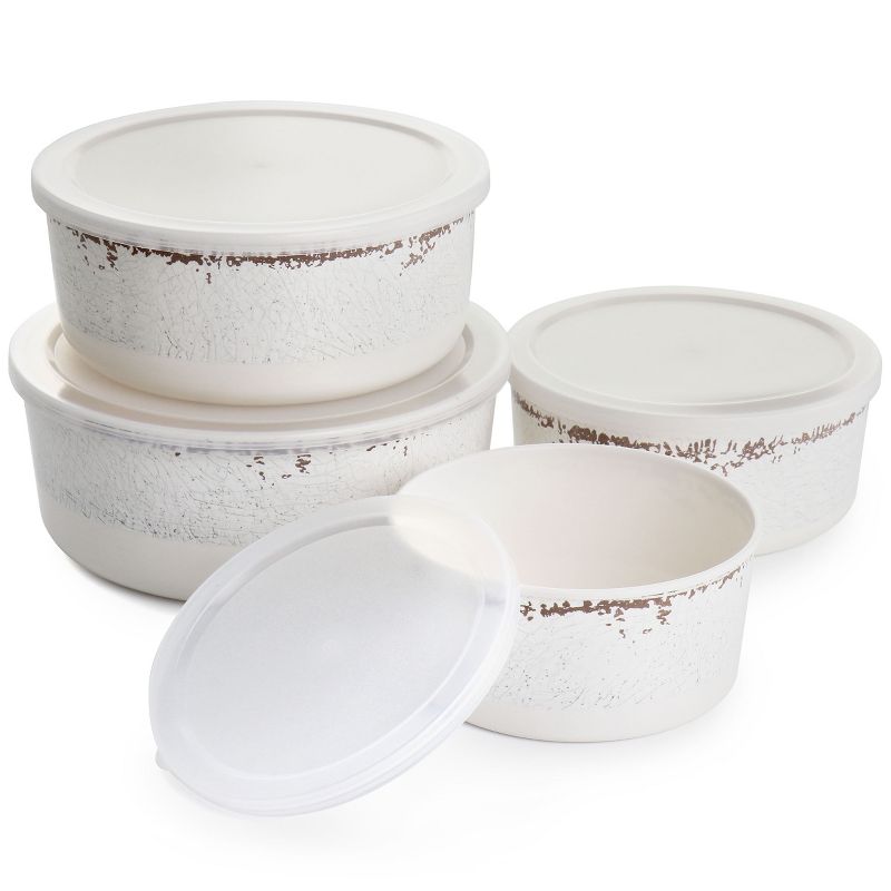 Gibson Laurie Gates California Designs Mauna 8 Piece Melamine Nesting Storage Bowl Set in Cracked White, 2 of 7