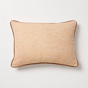 14"x20" Tweed with Faux Leather Lumbar Trim Toss Pillow Rust - Hearth & Hand™ with Magnolia - 1 of 4