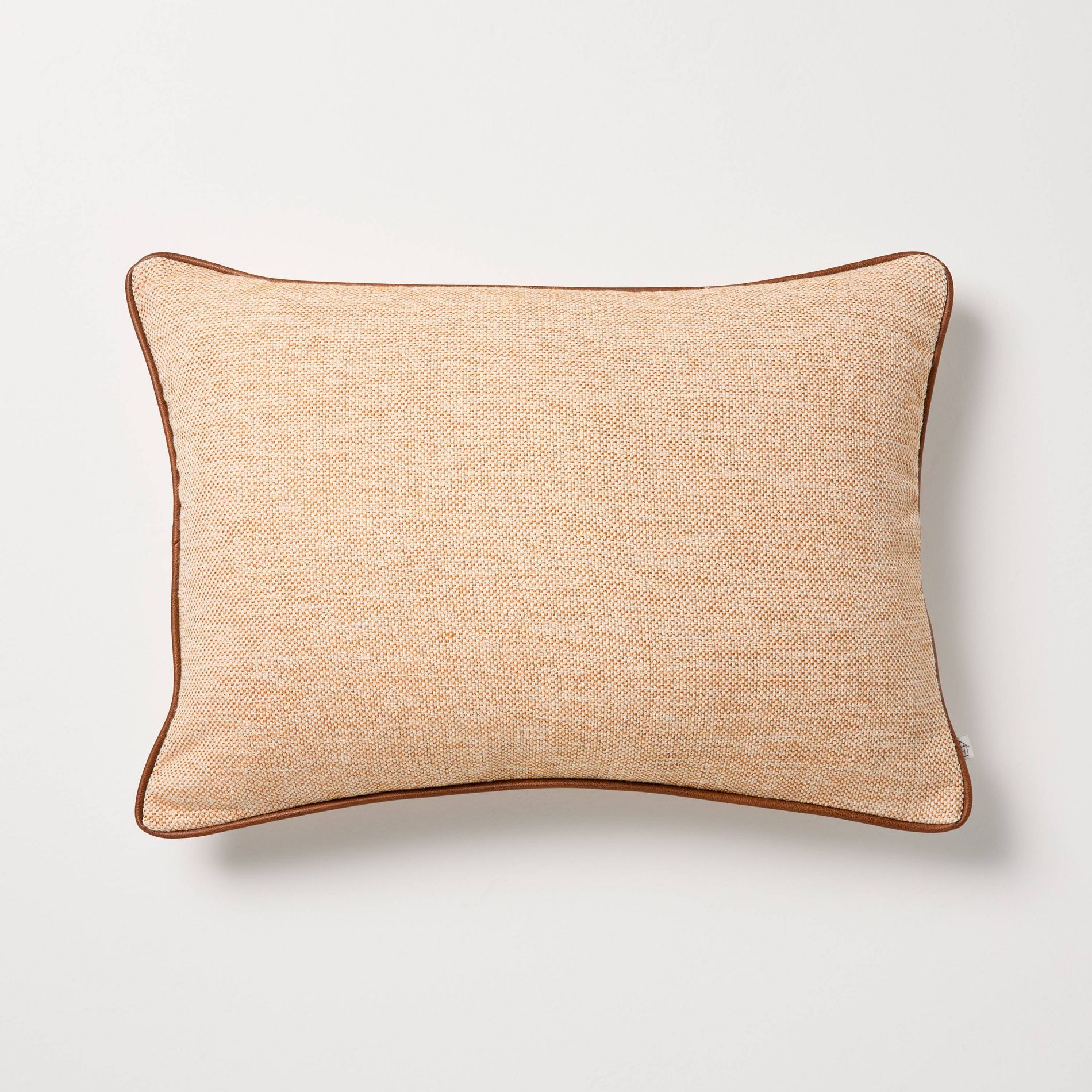 14"x20" Tweed with Faux Leather Lumbar Trim Toss Pillow Rust - Hearth & Hand™ with Magnolia