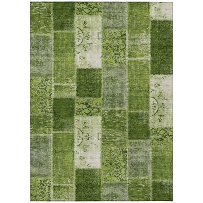 Olive Green And Artichoke Green Patchwork Washable Indoor Outdoor Area Rug