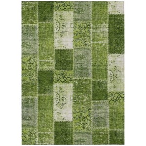Olive Green And Artichoke Green Patchwork Washable Indoor Outdoor Area Rug - 1 of 4