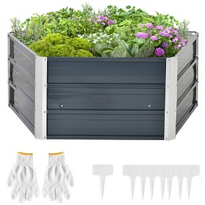 Outsunny 39'' x 16'' Hexagon Metal Raised Garden Bed, Elevated Large Corrugated Galvanized Steel Planter Box w/ Install Gloves for Backyard - 1 of 4