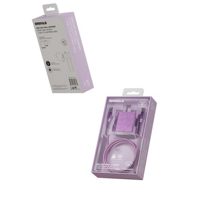 Emerald 20W PD, 2 Port Adapter and 6ft Type-C to Lightning, Fast Charge, Braided Cable for Apple Devices