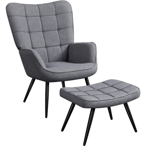 Yaheetech Accent Chair and Ottoman Set Arm Chair with Foot Rest for Living  Room Gray