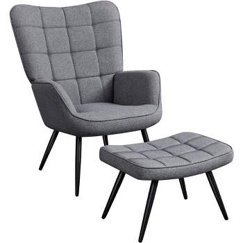 Yaheetech Accent Chair and Ottoman Set Arm Chair with Foot Rest for Living Room Gray