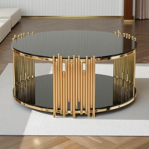Round Stainless Steel & Glass Coffee Table - 1 of 4