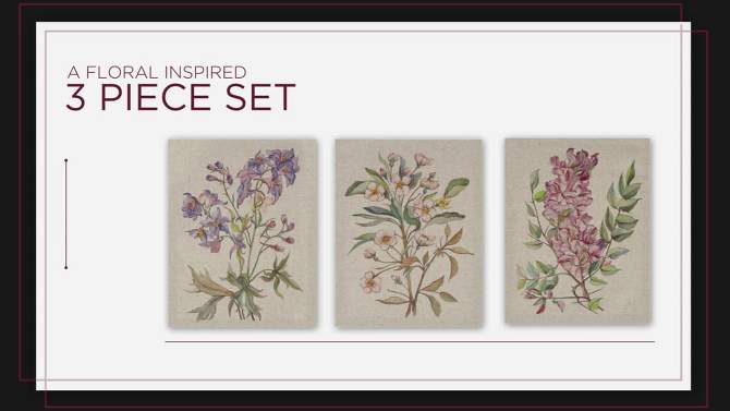 (Set of 3) 14&#34; x 11&#34; Linen Botanicals Printed Canvas Decorative Wall Art Set, 2 of 13, play video
