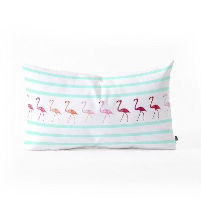 Monika Strigel Mini Flamingo Walk Lumbar Throw Pillow Green - Deny Designs