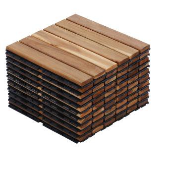 Dolonm 12"x12" Interlocking Acacia Hardwood Deck Tiles – Yellow Striped Pattern, Waterproof Outdoor Flooring for Patio, Pool & Balcony