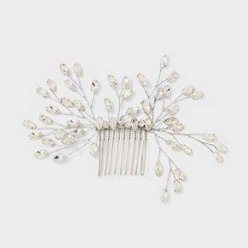 Stone Wire Branch Hair Comb - Silver