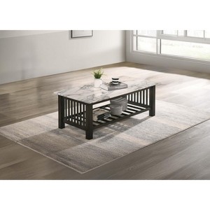 PAGED Coffee Table with Shelf, Contemporary Living Room Table with Faux Marble Top, Center Table for Living Room, Study - 1 of 4