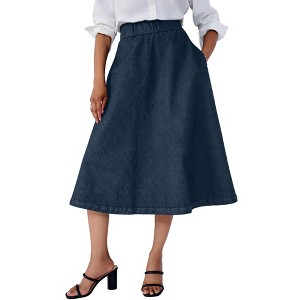 Jessica London Comfort Waist Stretch Denim Swing Skirt - 1 of 2
