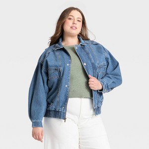 Women's Relaxed Denim Bomber Jacket - Universal Thread™ Medium Wash - 1 of 3