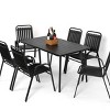 Outdoor Dining Set, Dining Table with Steel Tabletop and Umbrella Hole, 7 Pcs Dining Set with Plastic Chairs and Steel Table-Coolbibila - 2 of 4