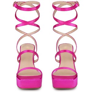 Allegra K Women's Wrap Up Open Toe Platform Buckle Chunky High Heel Sandals - 1 of 4