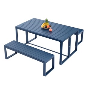 Aoodor 3-Piece Outdoor Patio Dining Set, Aluminum Furniture Set with 1 Rectangular Picnic Table and 2 Benches for Garden, Lawn, Yard - 1 of 4