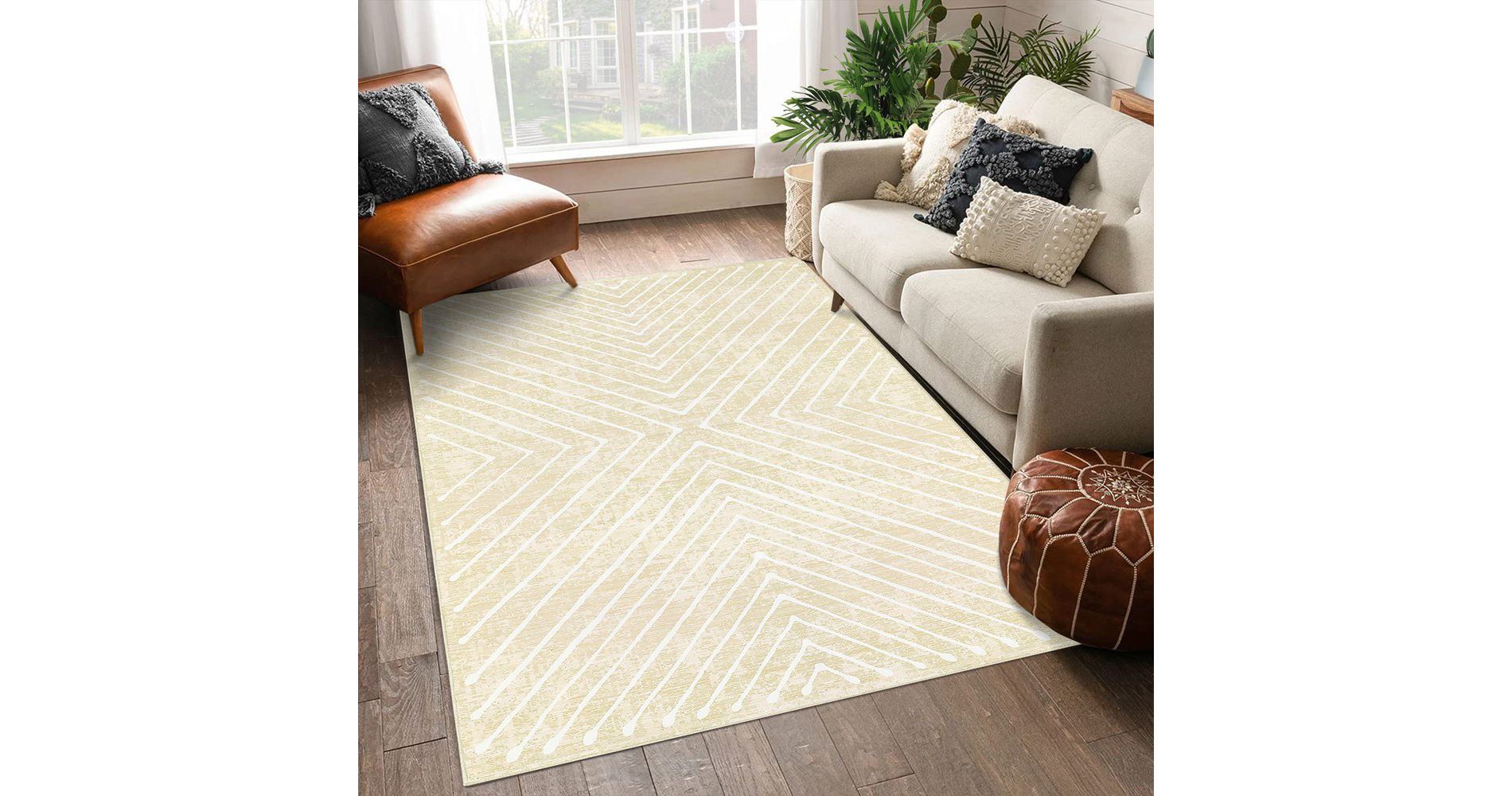 Modern Area Rug Farmhouse Geometric Lines Accent Rug Indoor Washable Rug, 8'x10'