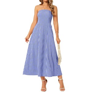 blue gingham off the shoulder dress Opal Gingham Maxi Dress in Blue main image 1