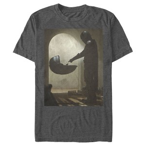Men's Star Wars The Mandalorian The Child and Bounty Hunter Portrait Scene T-Shirt - 1 of 4
