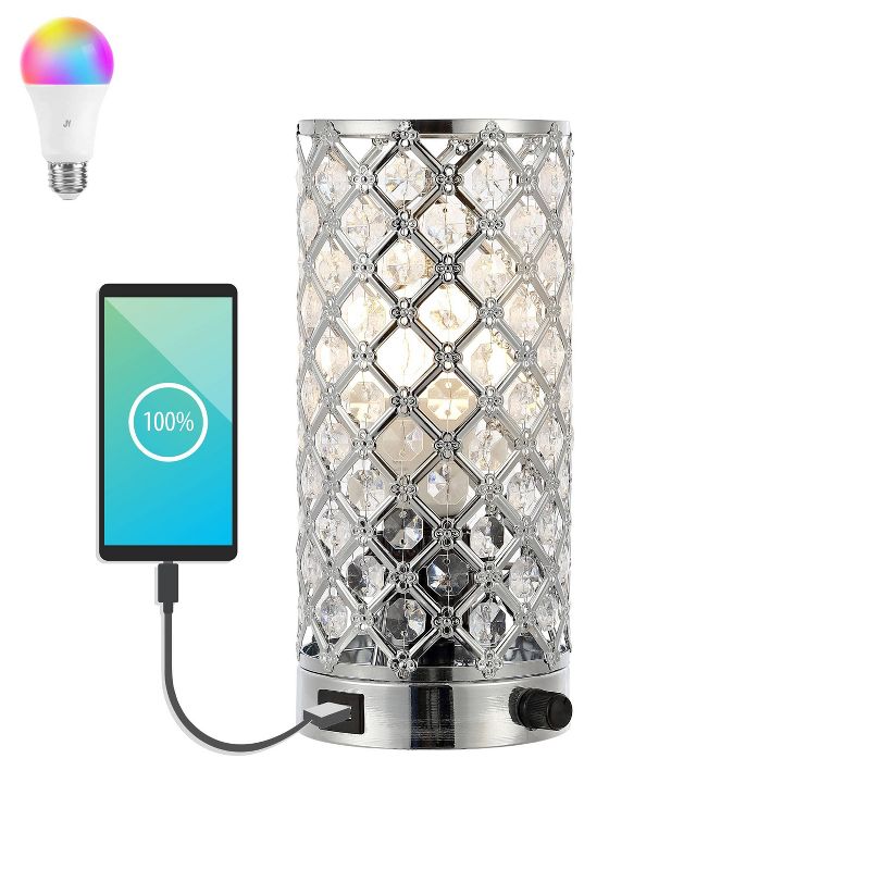 9.5&#34; Lucie Mid-Century Modern Iron/Acrylic LED Mini Table Lamp with USB Charging Port Chrome/Clear (Includes LED Light Bulb) - JONATHAN Y, 1 of 10