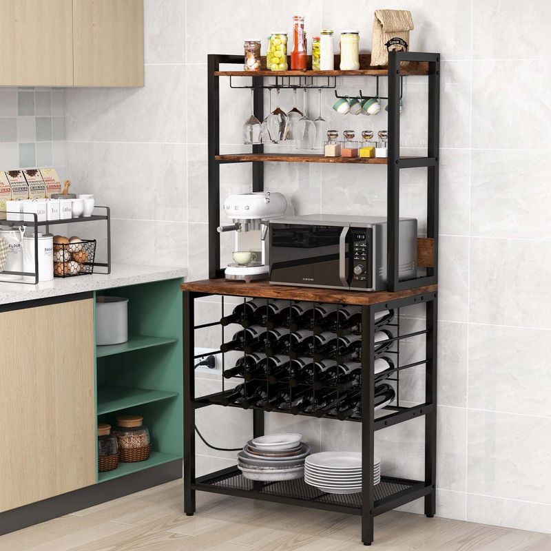 Costway Wine Bar Cabinet with 4 Tier Storage Shelves Glass Holders Bottle Racks Industrial, 4 of 10