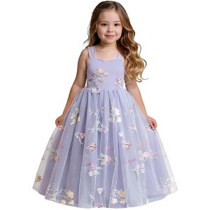 2Bunnies Girls' 12M-14Y Floral Garden Embroidered Tulle Strap Flower Girl Dress Maxi - 1 of 4