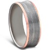 Pompeii3 7mm 14k Rose Gold & Black Grooved Mens Ring Wedding Band - 2 of 4