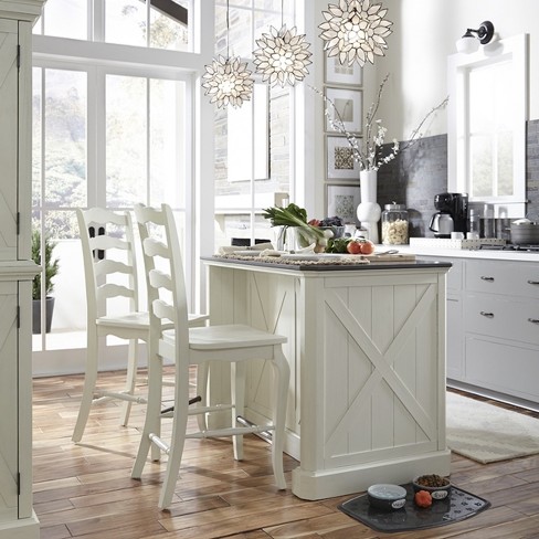 Seaside Lodge Kitchen  Island  Stools Set  White Home 