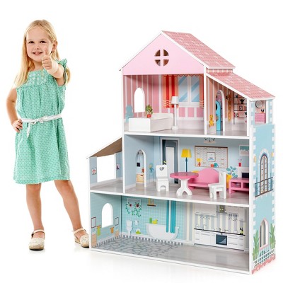 Hape Little Room Pretend Play 3 Story Wooden Doll House W/ Light, Doorbell,  & Bedroom, Bathroom, Living Room, & Dining Furniture For Kids Age 3 And Up  : Target