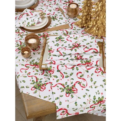 Square White and Red Fabric Holiday Tablecloth