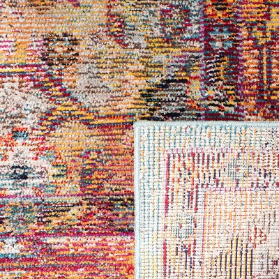 Light Blue and Orange Hand-Knotted Synthetic Area Rug