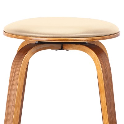 Cream and Walnut Swivel Backless Mid-Century Modern Bar Stool
