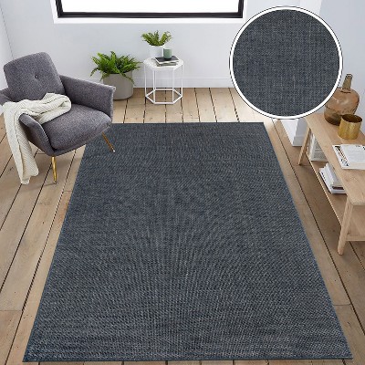 Contemporary Blue Synthetic 5' x 7' Flatweave Area Rug
