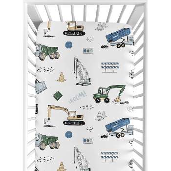 Sweet Jojo Designs Boy Baby Fitted Crib Sheet Construction Truck Green and Blue Collection