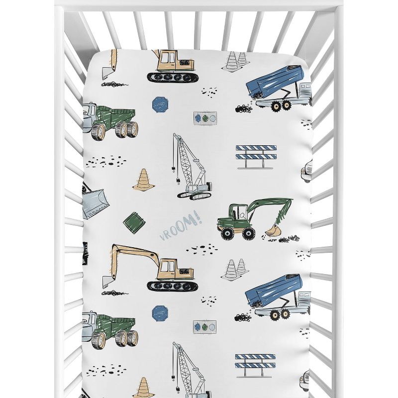 Sweet Jojo Designs Boy Fitted Crib Sheets Set Construction Truck Green Blue Grey 2pc, 3 of 8