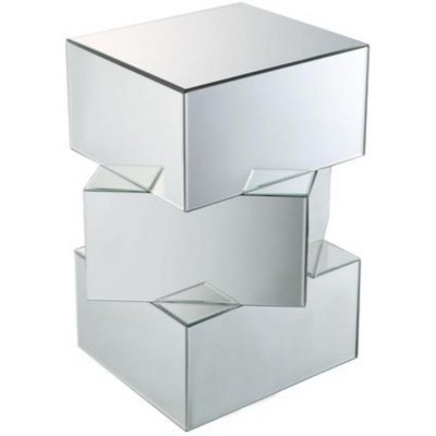 Royal Hampton and Glass End Table with Unique Geometrical Base Design, Silver
