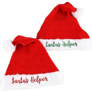 Blue Panda 2-Pack Santa's Helper Funny Christmas Hats, Velvet Comfort Xmas Holiday Party Santa Hat for Kids - 1 of 4