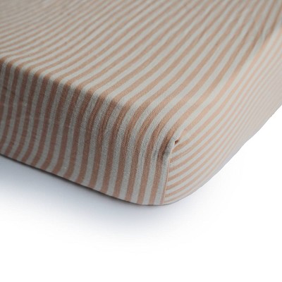 Mushie Extra Soft Muslin Crib Fitted Sheet - Natural Stripe