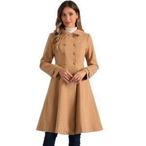 Allegra K Women's Winter Vintage Collared A-Line Double Breasted Long Swing Overcoat - 1 of 4