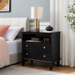 NicBex 2 Drawer Nightstand,Farmhouse End Table with Charging Station and Open Shelf for Bedroom,Living Room - 1 of 4
