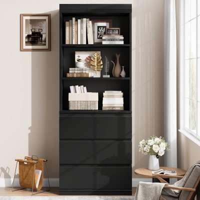 Bookcase with Drawers 70.27 Inches Tall Bookshelf Farmhouse Bookcases Wooden Deep Bookshelves