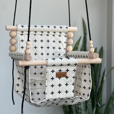 Sweet Swinging - Indoor Baby/Toddler Swing W/ Pillow - Oatmeal and Black