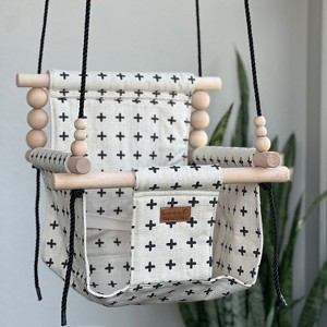 Sweet Swinging - Indoor Baby/Toddler Swing W/ Pillow - Oatmeal and Black - 1 of 4