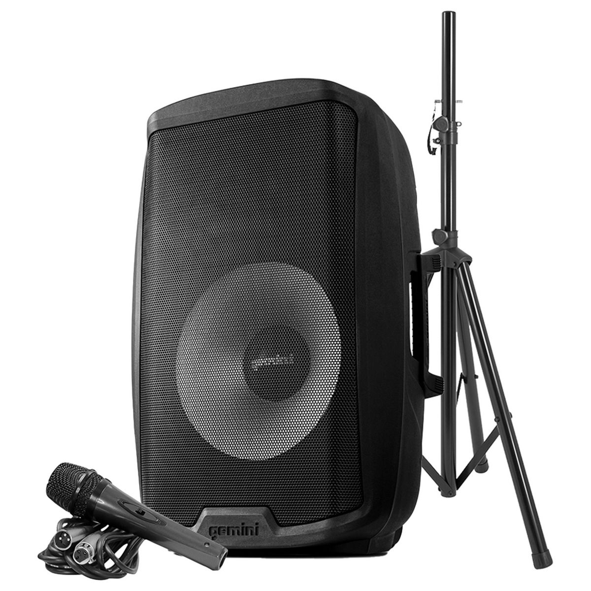 Gemini® AS Series Bluetooth® Portable PA Speaker Kit with Stand and Wired Microphone, Black, AS-2115BT-PK