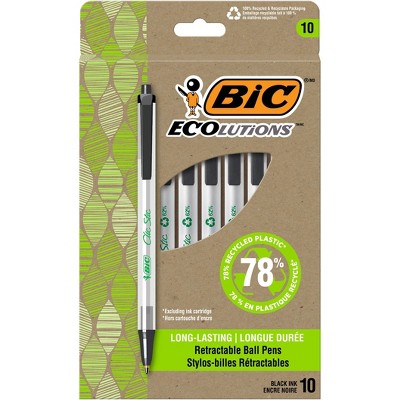 BiC 10pk ECOlutions Retractable Ballpoint Pens Black Ink: Medium Point Click Pens, Office Supplies, Visible Ink Supply