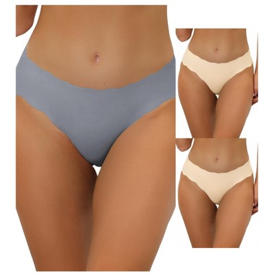 Allegra K Women's Unlined No Show Stretch Laser Cut Solid Invisible Briefs 3 Packs